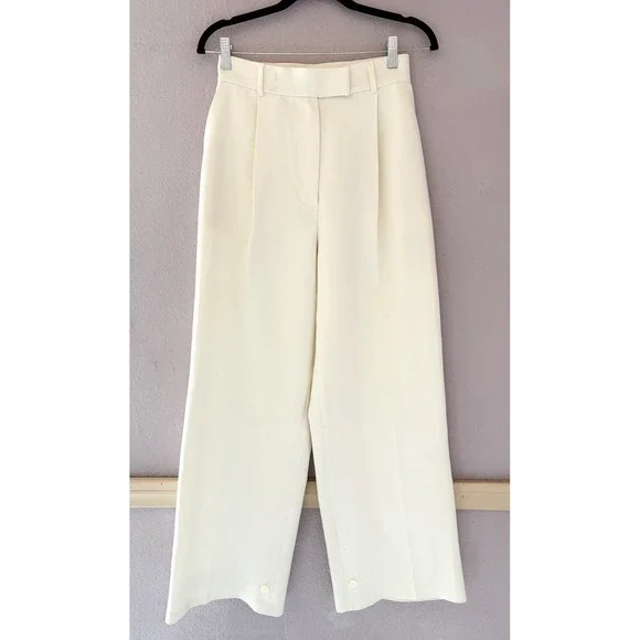 Frankie Shop Pleated White Trousers Relaxed Fit Quiet Luxury Old Money Sz Small - Picture 2 of 5